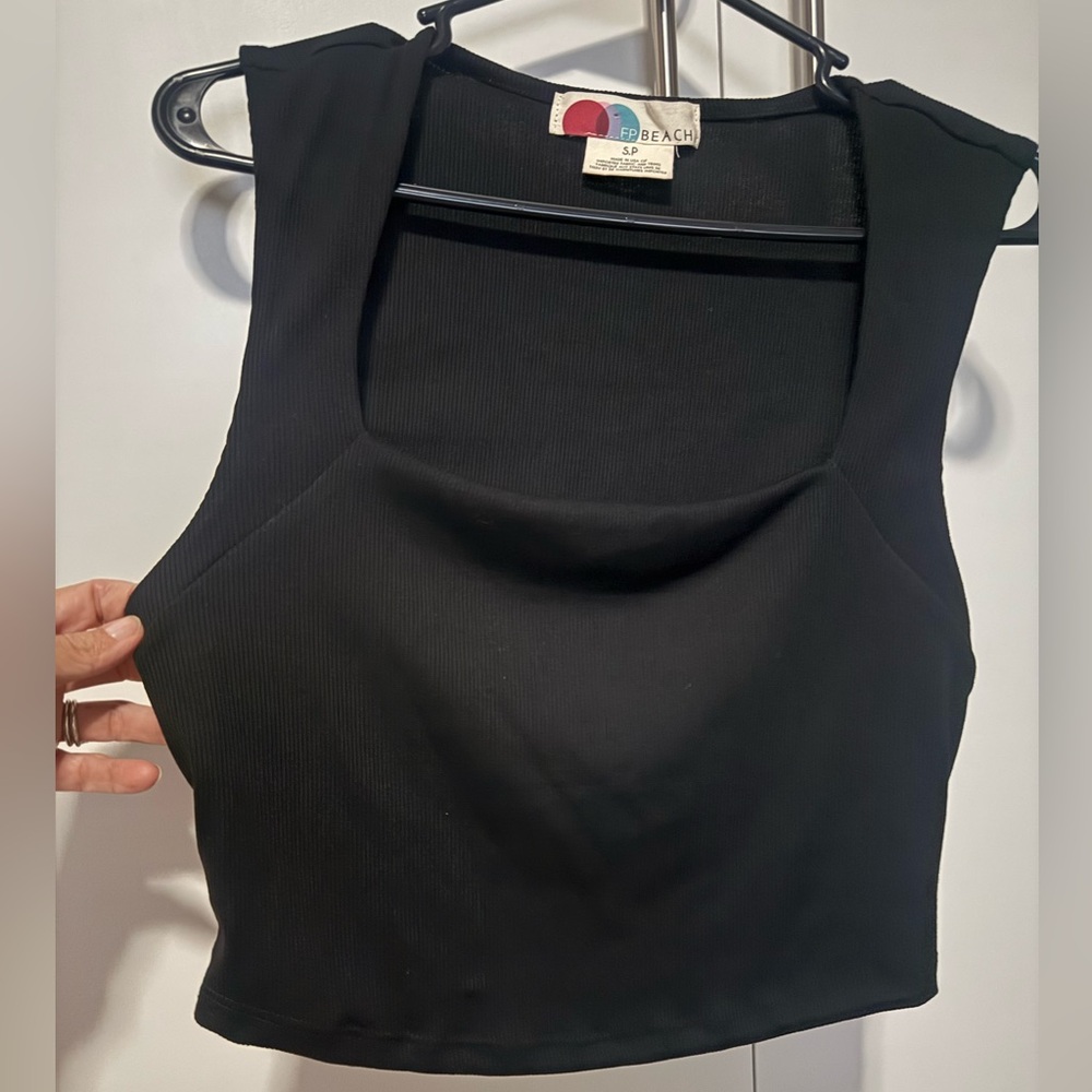 Free People Beach Daphne Square Neck Black Crop Top - Picture 3 of 7